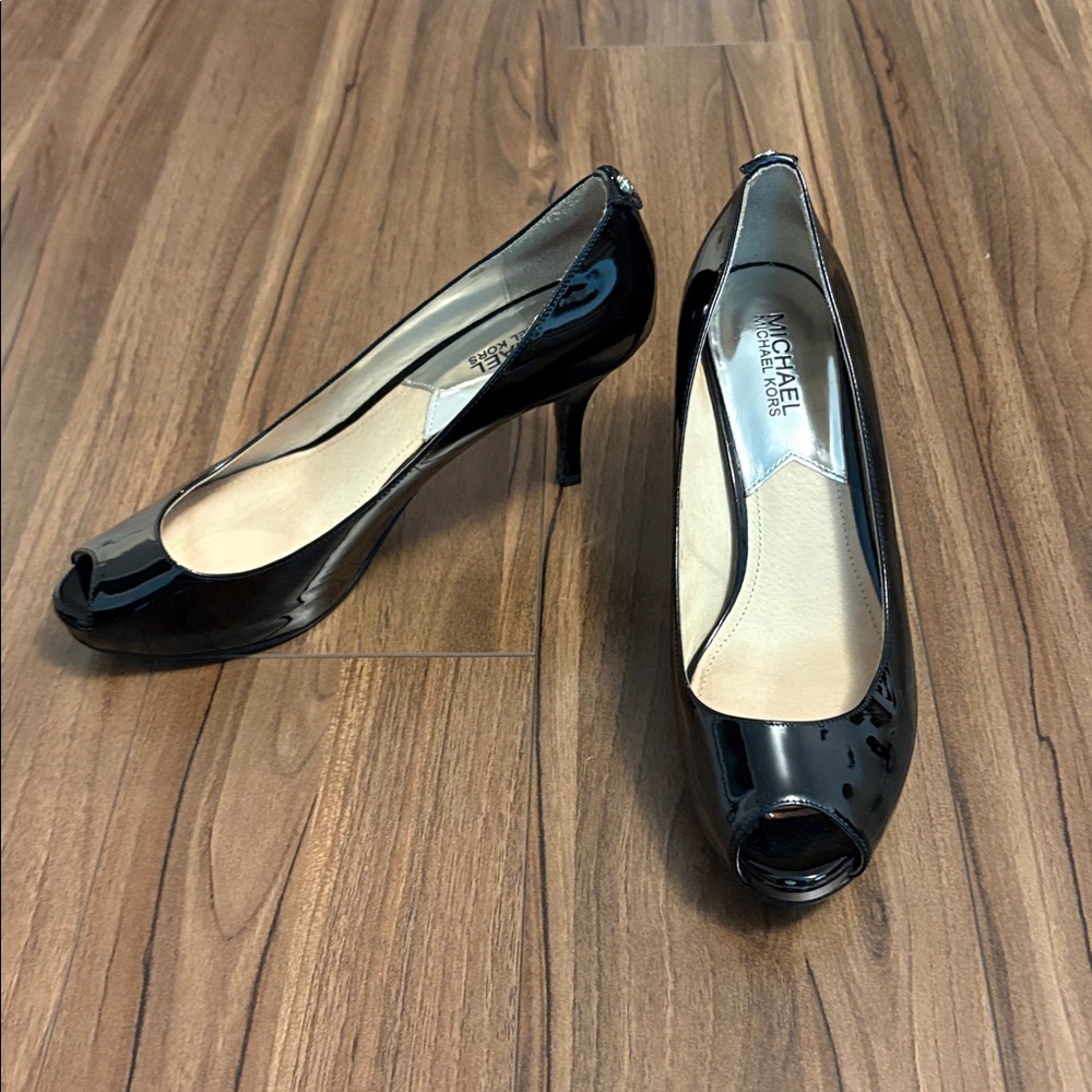 Michael Kors Glossy Black Peep Toe Heels
